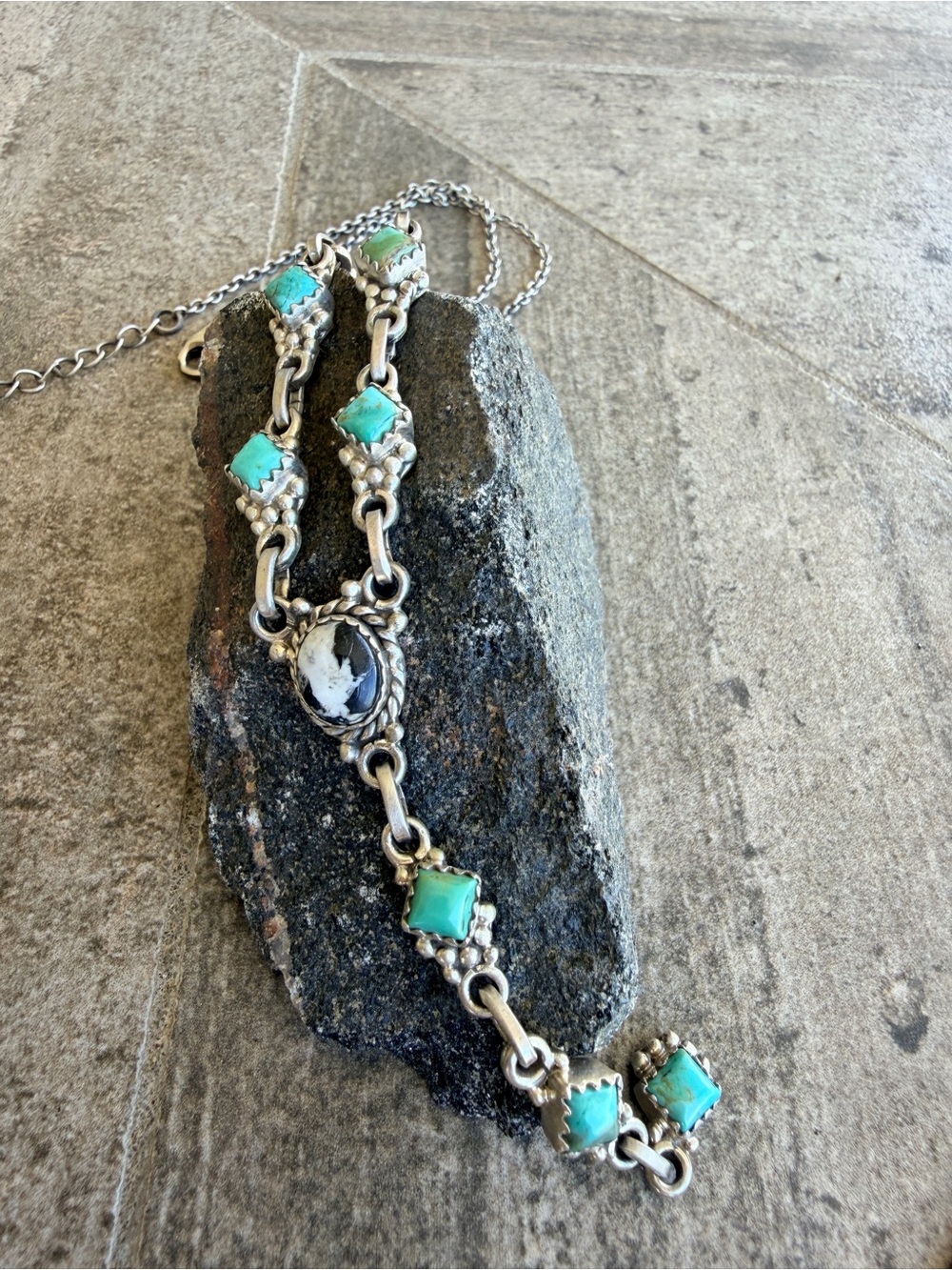 Turquoise and White Buffalo Drop Necklace